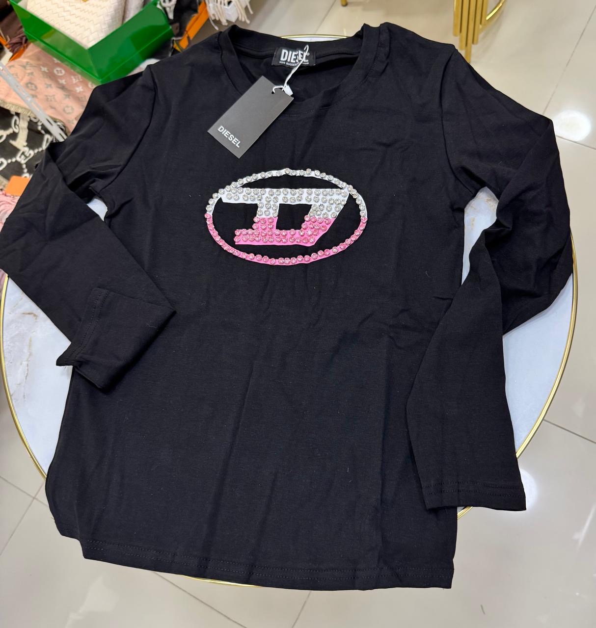 Diesel Long Sleeve Rhinestone Logo