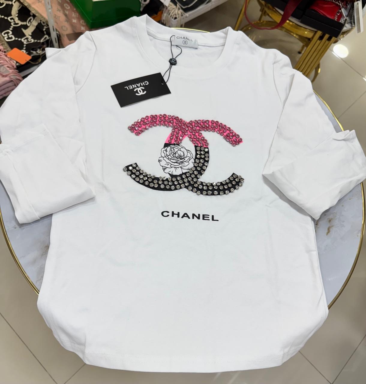Chanel Pink Crystal Camellia Tee