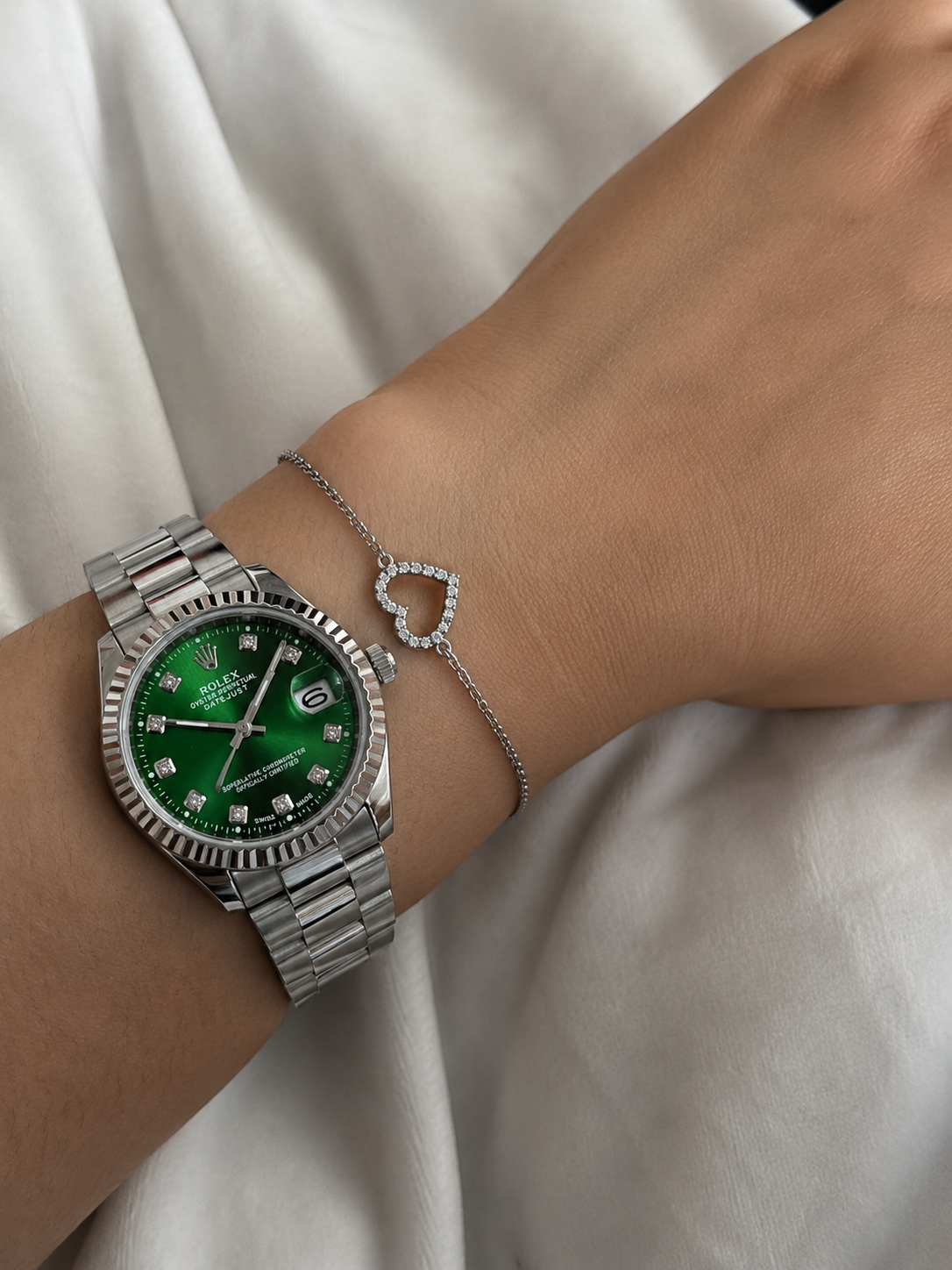 Rolex Green Silver Watch