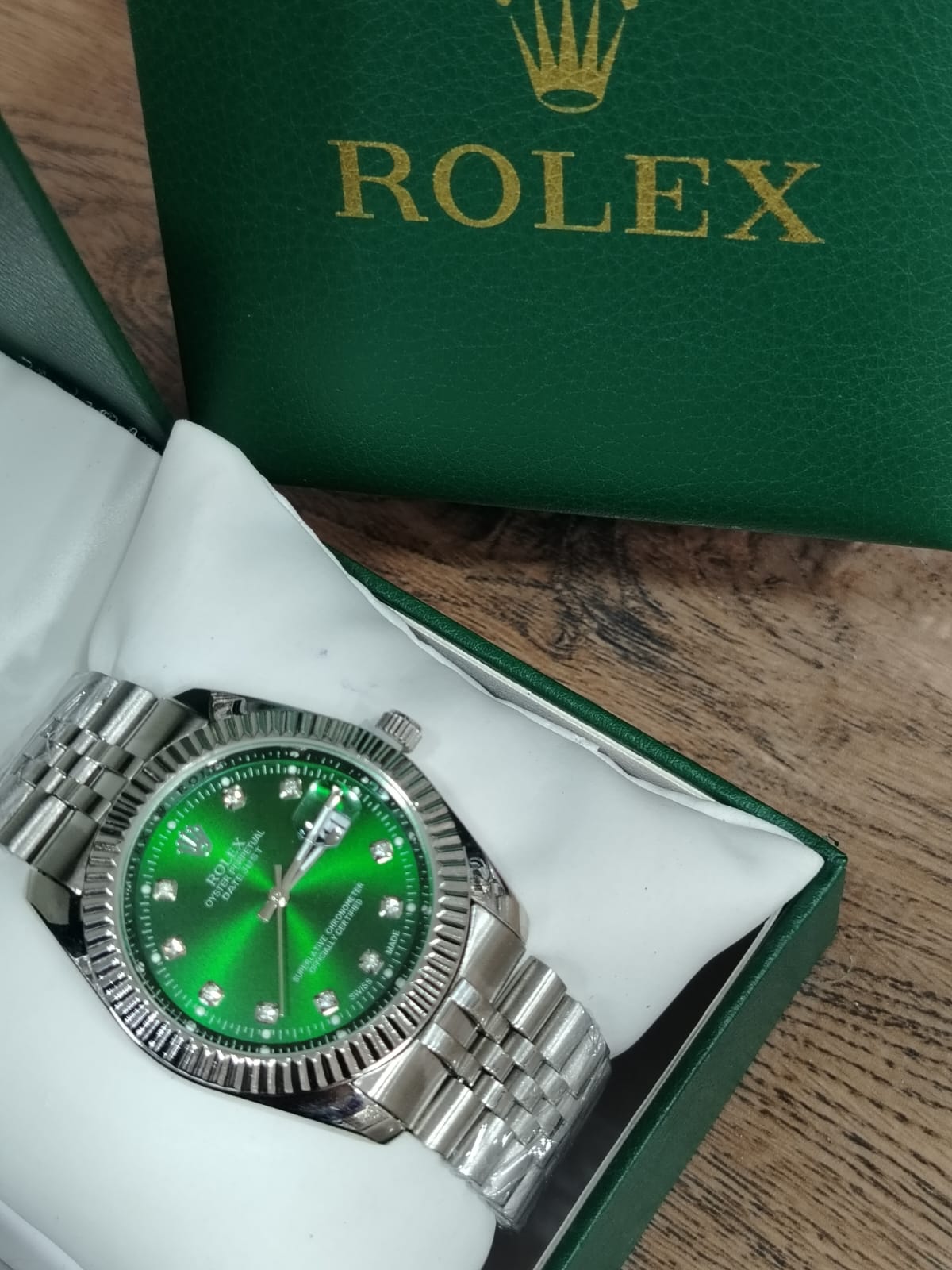 Rolex Green Silver Watch