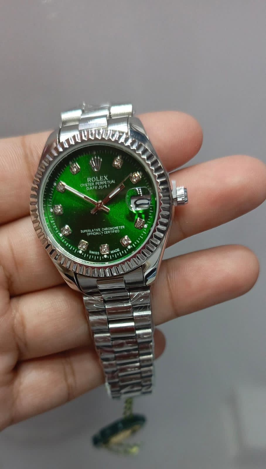 Rolex Green Silver Watch