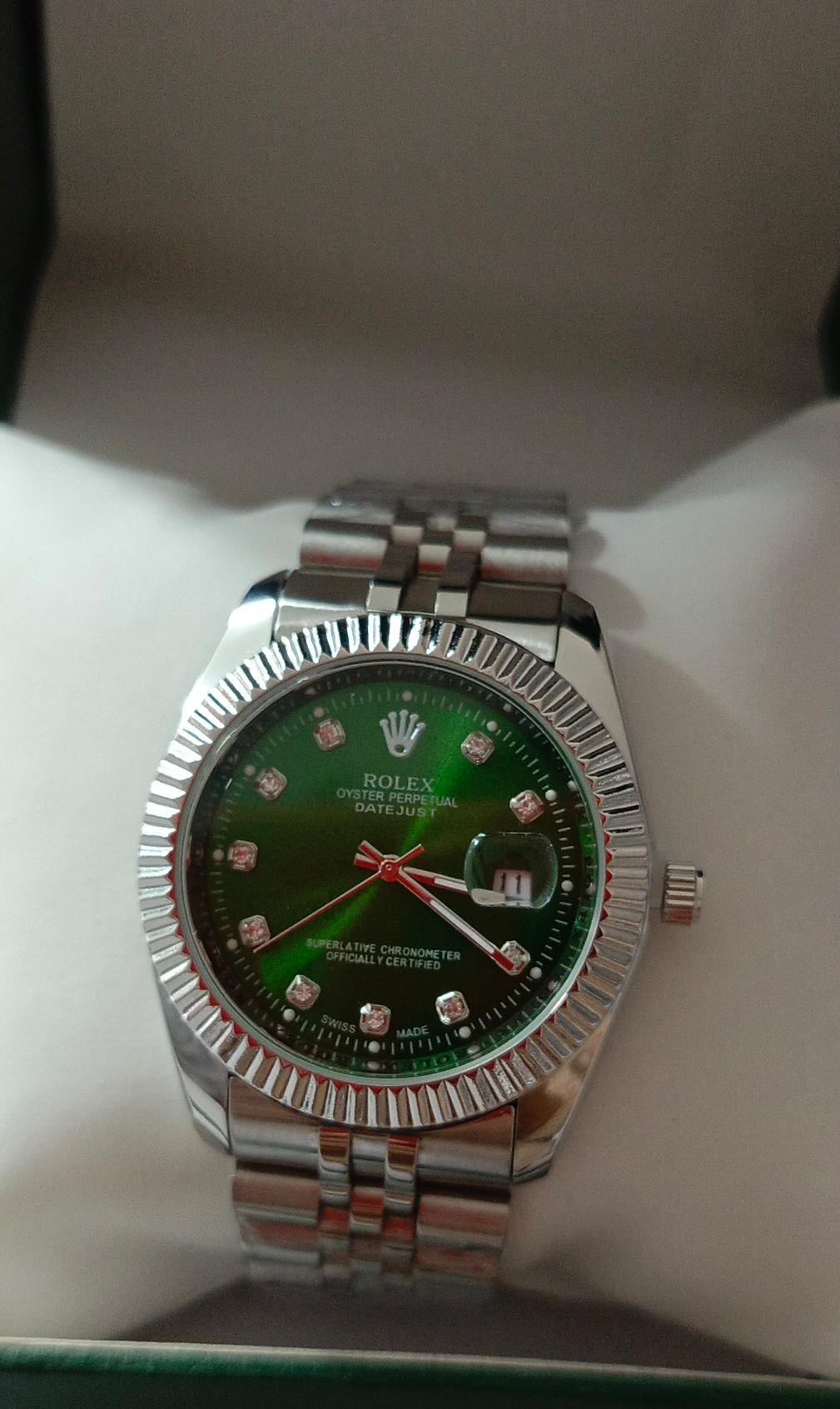 Rolex Green Silver Watch