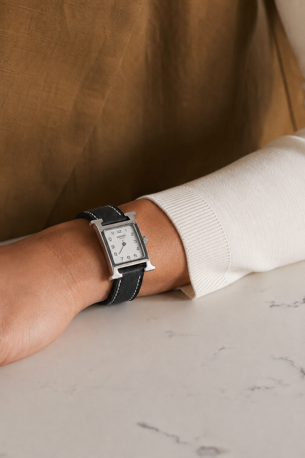 Hermès Black Leather Watch