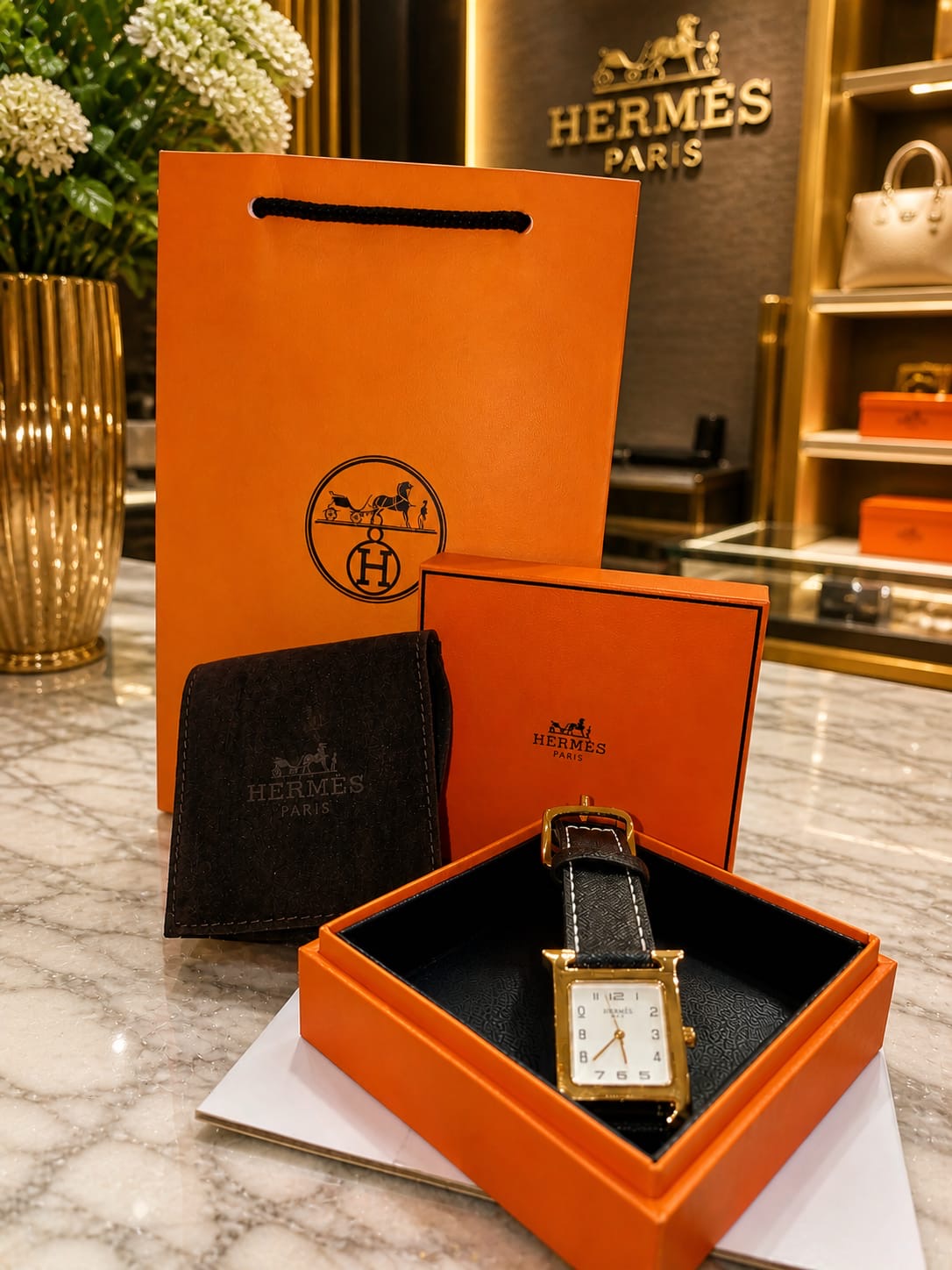 Hermès Black Leather Watch