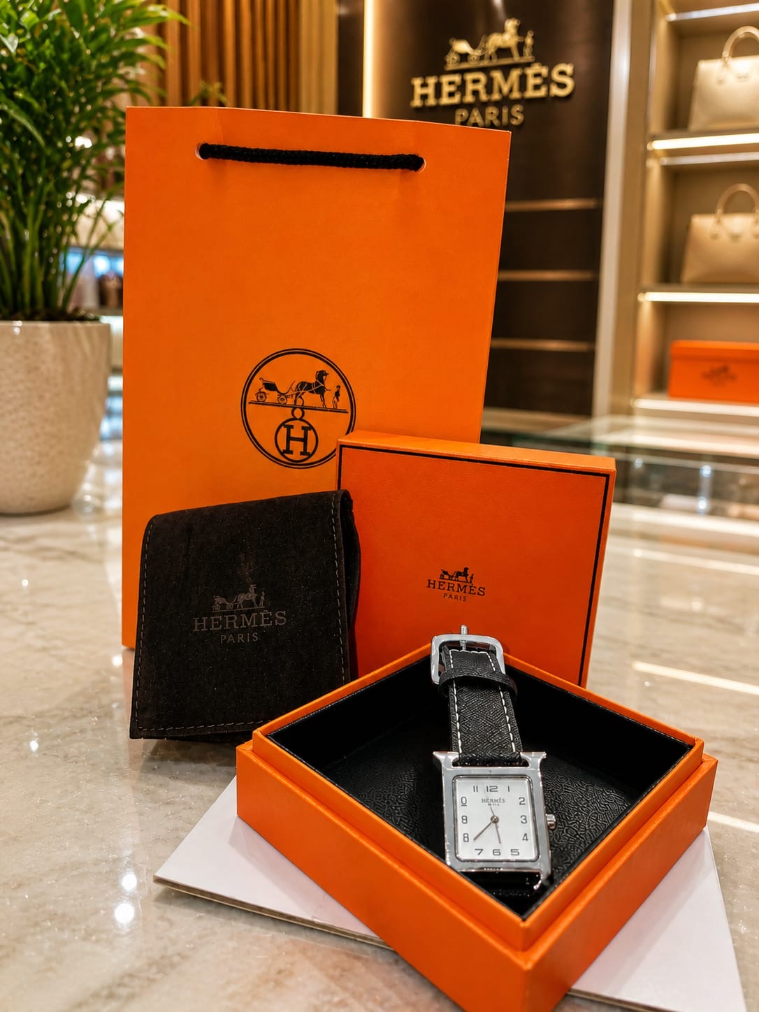 Hermès Black Leather Watch