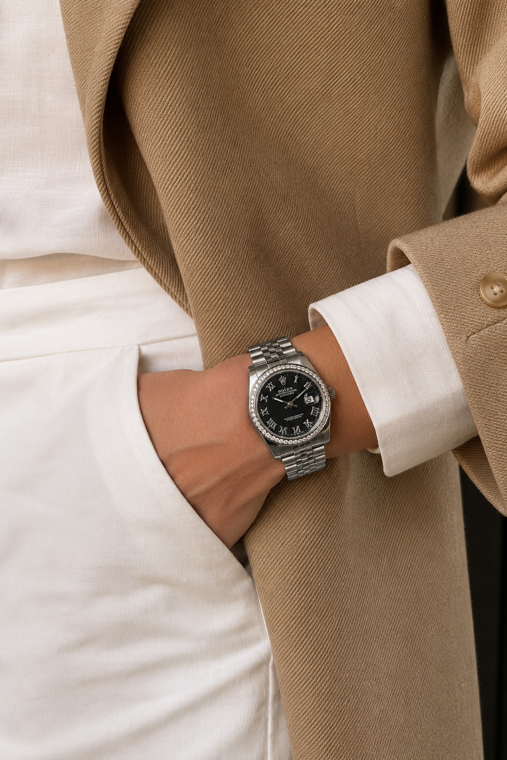 Rolex Silver Black Crystal